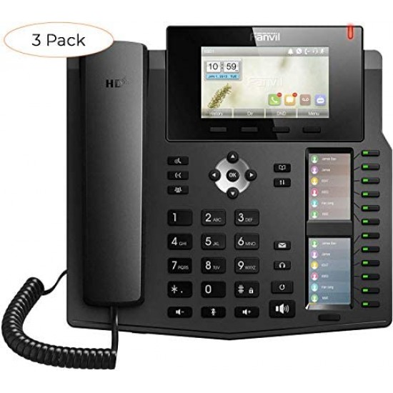 Fanvil X6 High-End VoIP Phone, 4.3-Inch Color Display, Two 2.8-Inch Side Color Displays for DSS Keys. 20 SIP Lines, Dual-port Gigabit Ethernet, Power Adapter Not Included