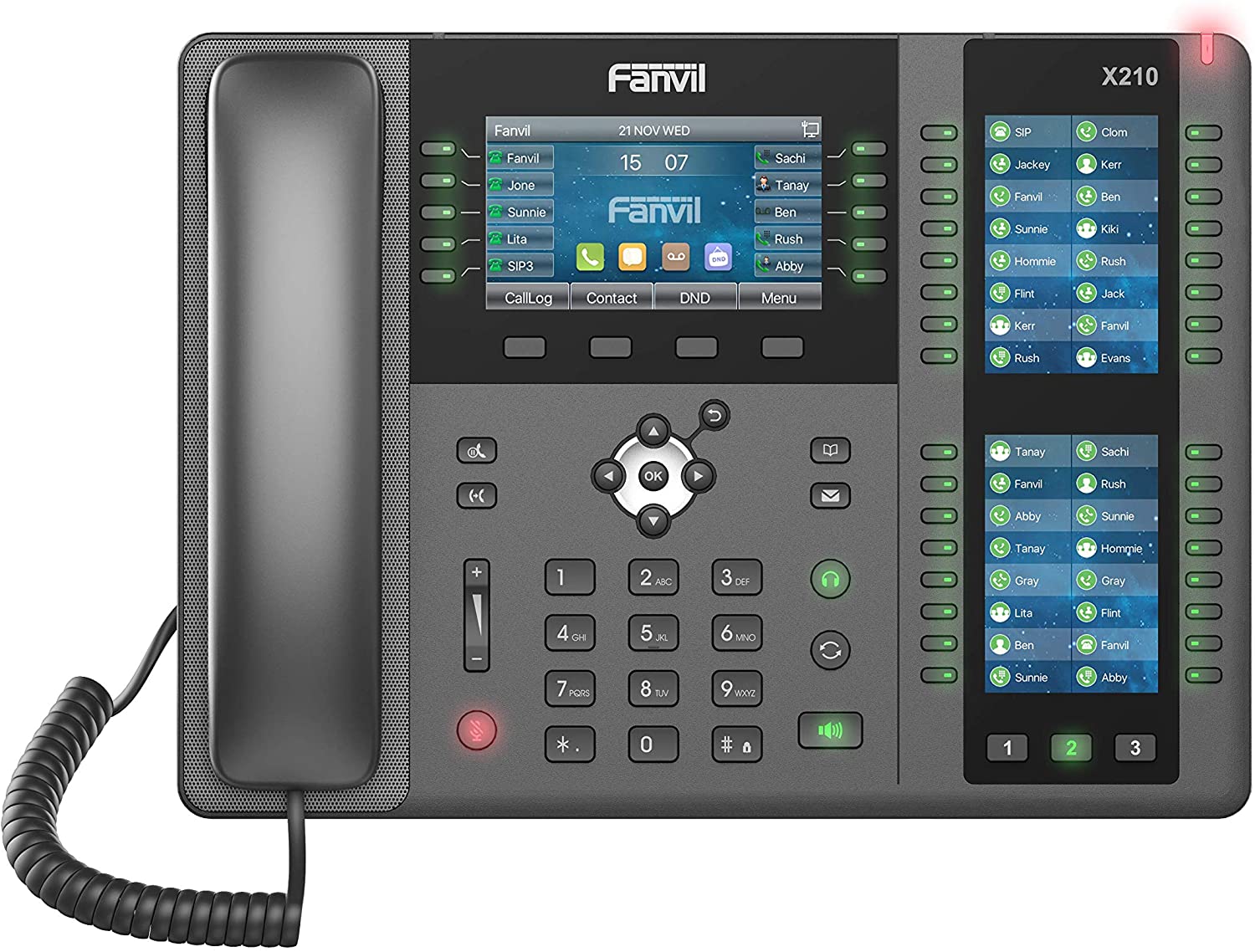 Fanvil X210 Enterprise VoIP Phone, 4.3-Inch Color Display, Two 3.5-Inch Side Color Displays for DSS Keys. 20 SIP Lines, Dual-port Gigabit Ethernet, Power Adapte
