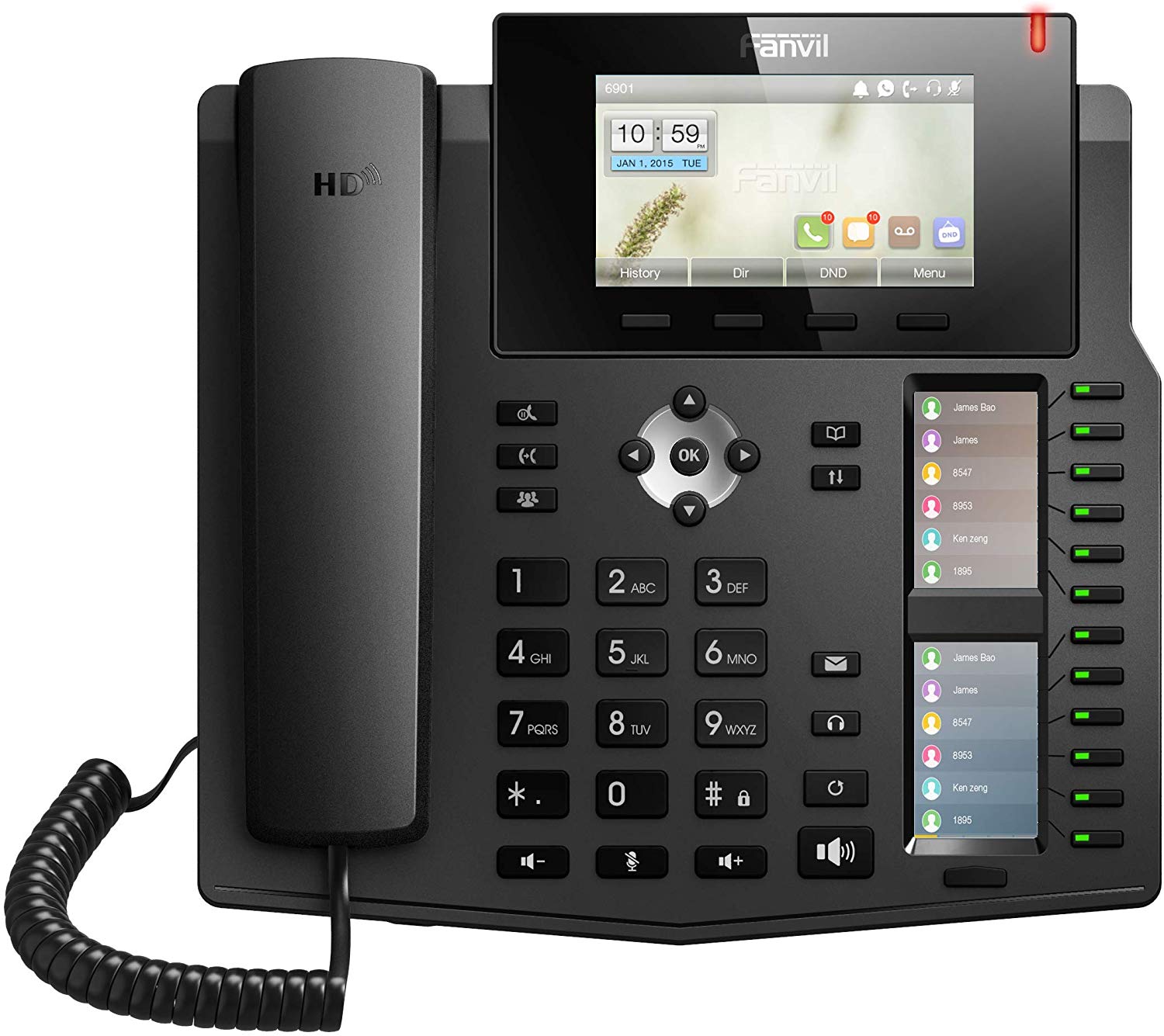 Fanvil X6 High-End VoIP Phone, 4.3-Inch Color Display, Two 2.8-Inch Side Color Displays for DSS Keys. 20 SIP Lines, Dual-port Gigabit Ethernet, Power Adapter No
