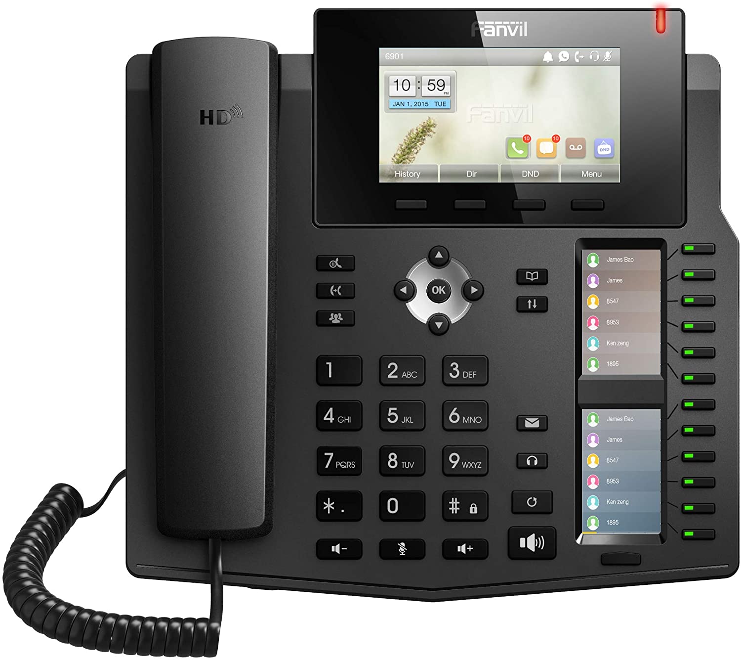 Fanvil X6 High-End VoIP Phone, 4.3-Inch Color Display, Two 2.8-Inch Side Color Displays for DSS Keys. 6 SIP Lines, Dual-port Gigabit Ethernet, Power Adapter Not