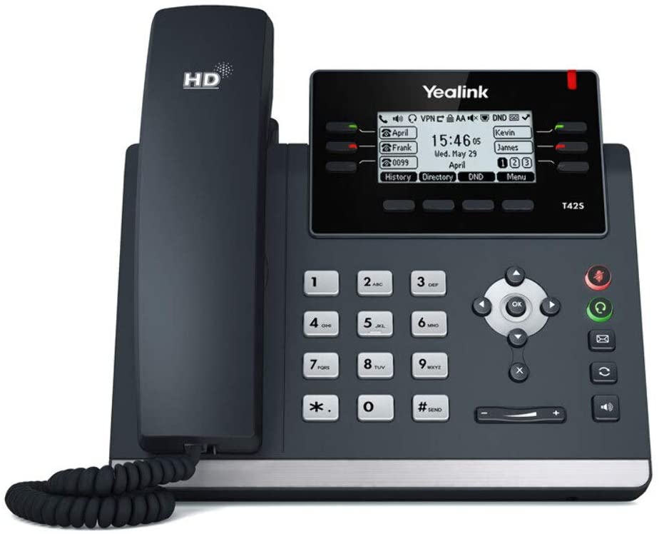 Yealink SIP-T42S 12 Lines. 2.7-Inch Graphical Display. Dual-Port Gigabit Ethernet, 802.3af PoE, Power Adapter Not Included