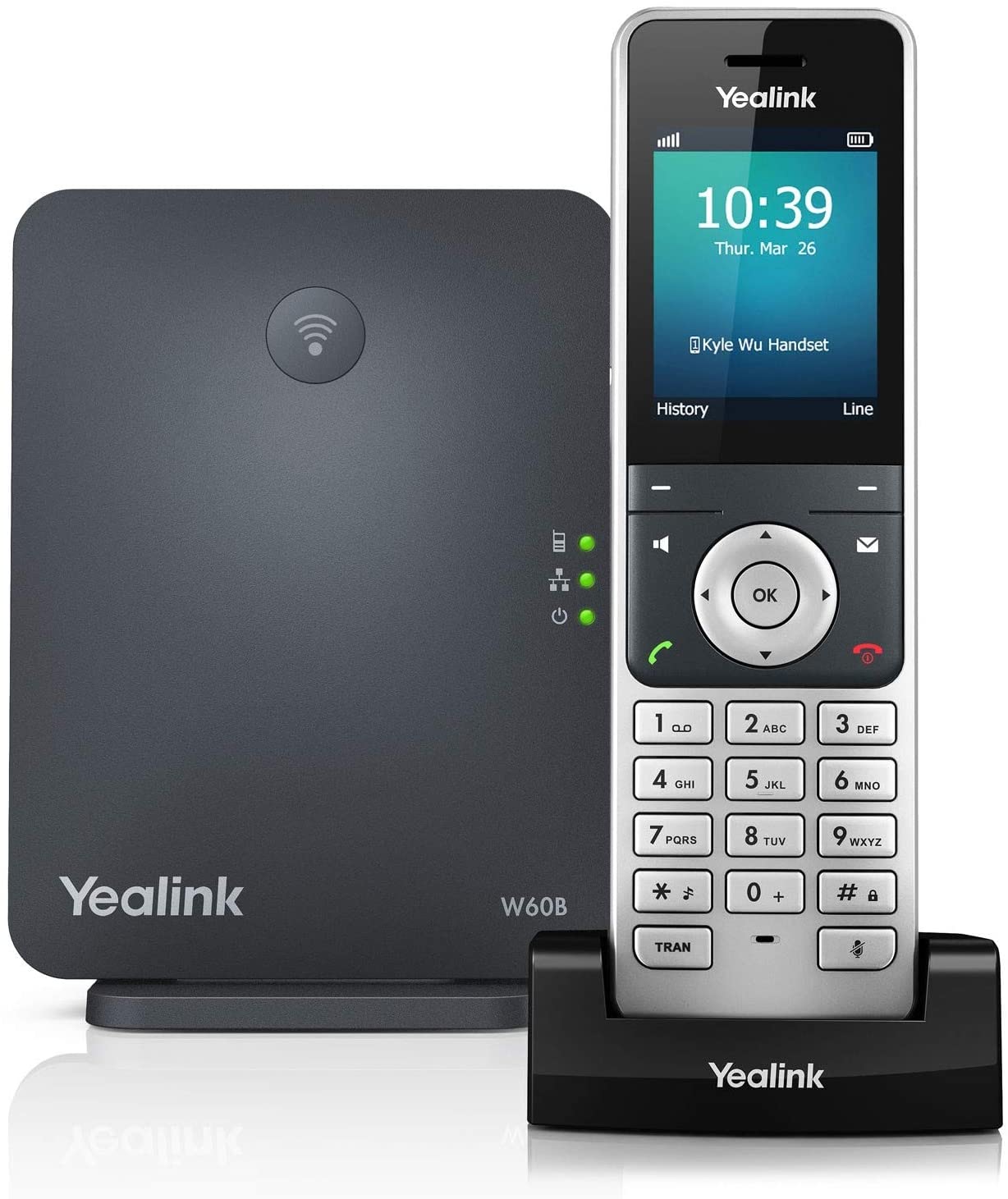 Yealink W60P Cordless Bundle DECT IP Phone and Base Station, 2.4-Inch Color Display. 10/100 Ethernet, 802.3af PoE, Power Adapter Included